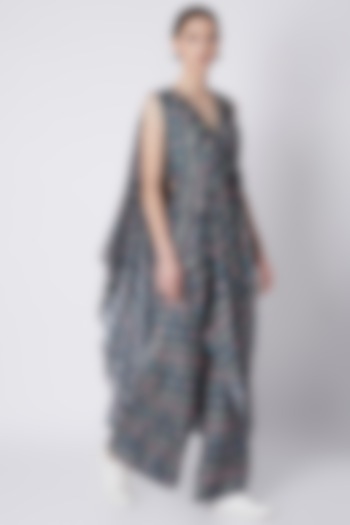 Midnight Blue Printed Crop Top With Palazzo Pants by SVA BY SONAM & PARAS MODI