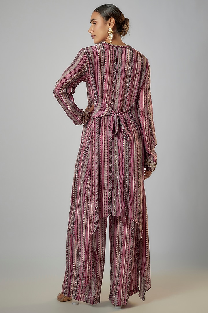 Merlot Crepe Striped Printed Tunic Set by SVA BY SONAM & PARAS MODI at Pernia's Pop Up Shop