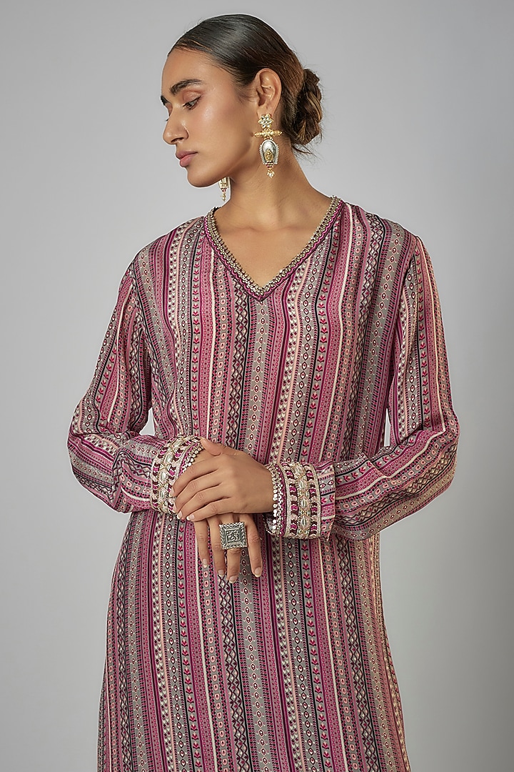 Merlot Crepe Striped Printed Tunic Set by SVA BY SONAM & PARAS MODI at Pernia's Pop Up Shop