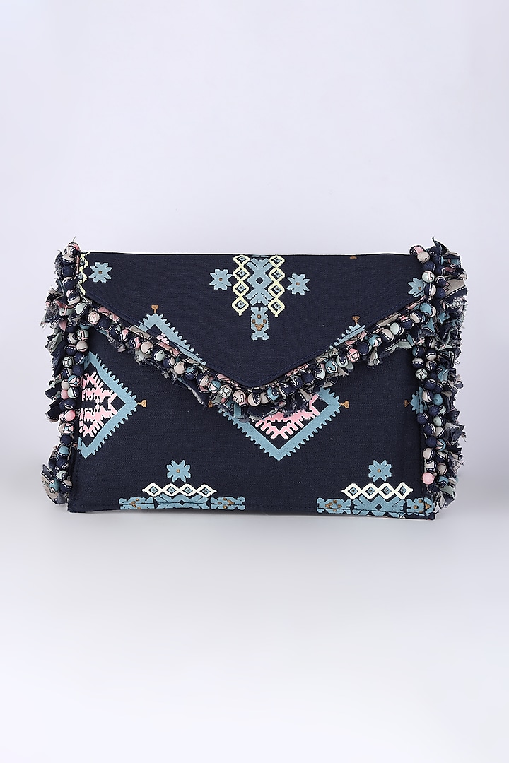 Cobalt Blue Printed Sling Bag by Sva By Sonam & Paras Modi