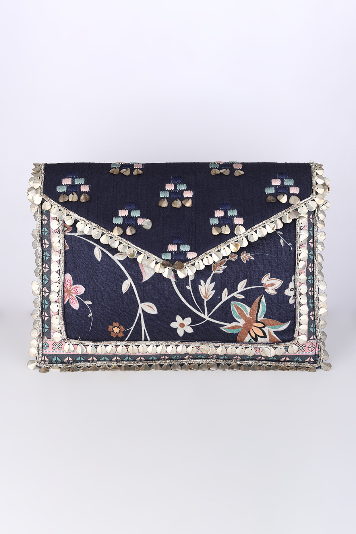 Cobalt Blue Embroidered & Printed Sling Bag by Sva By Sonam & Paras Modi
