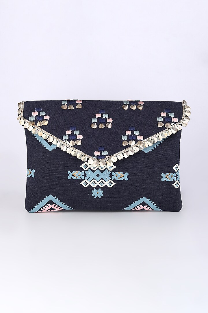 Cobalt Blue Embroidered Sling Bag by Sva By Sonam & Paras Modi
