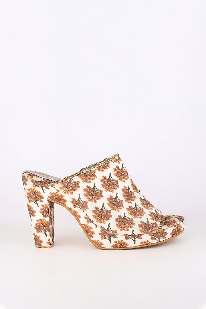 White Embroidered & Printed Heels by Sva By Sonam & Paras Modi