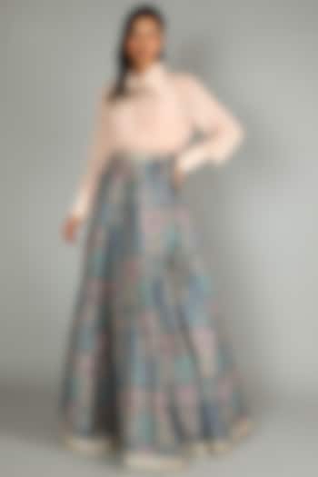 Blue & Blush Pink Printed Wedding Lehenga With Shirt by Sva By Sonam & Paras Modi at Pernia's Pop Up Shop