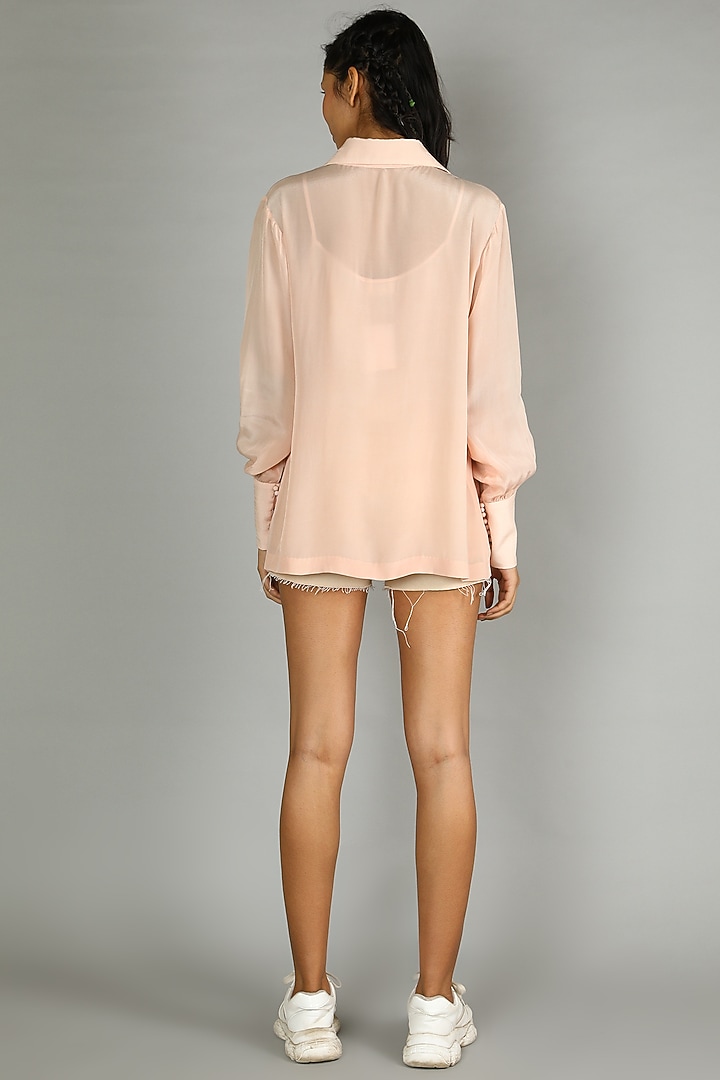 Blush Pink Shirt With Gathered Sleeves by Sva By Sonam & Paras Modi at Pernia's Pop Up Shop