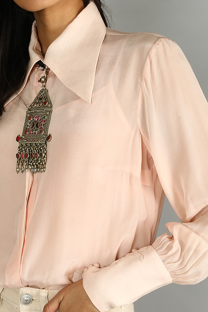 Blush Pink Shirt With Gathered Sleeves by Sva By Sonam & Paras Modi at Pernia's Pop Up Shop