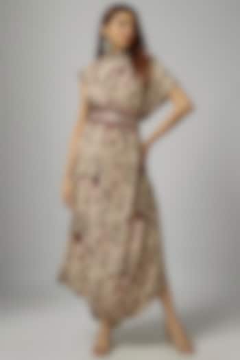 Merlot Crepe Jaal Work Draped Dress by SVA BY SONAM & PARAS MODI