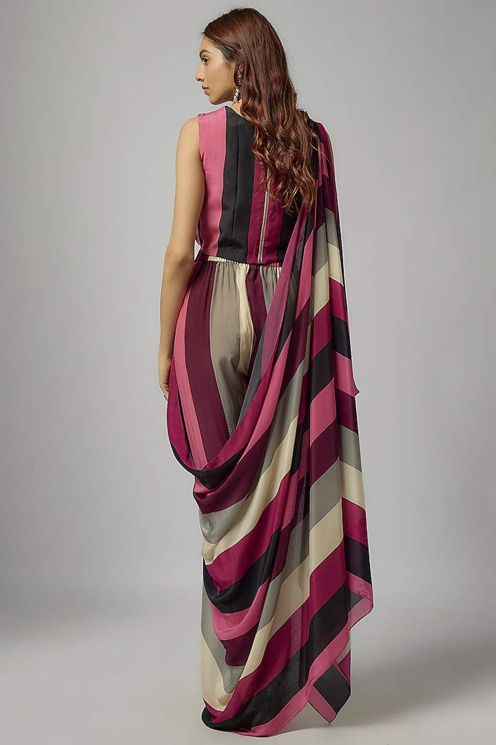 Merlot Crepe Striped Printed Pant Set by SVA BY SONAM & PARAS MODI at Pernia's Pop Up Shop