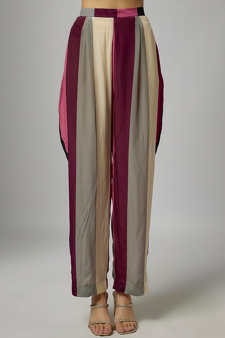 Merlot Crepe Striped Printed Pant Set by SVA BY SONAM & PARAS MODI at Pernia's Pop Up Shop