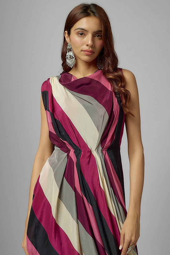 Merlot Crepe Striped Printed Pant Set by SVA BY SONAM & PARAS MODI at Pernia's Pop Up Shop