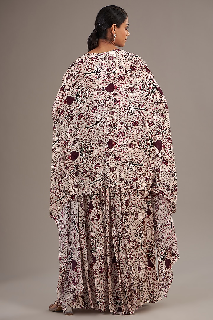 Merlot Crepe Jaal Printed Cape Set by SVA BY SONAM & PARAS MODI at Pernia's Pop Up Shop