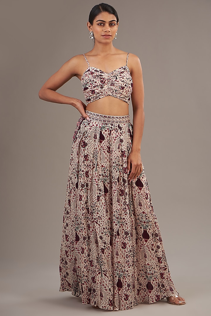 Merlot Crepe Jaal Printed Cape Set by SVA BY SONAM & PARAS MODI at Pernia's Pop Up Shop