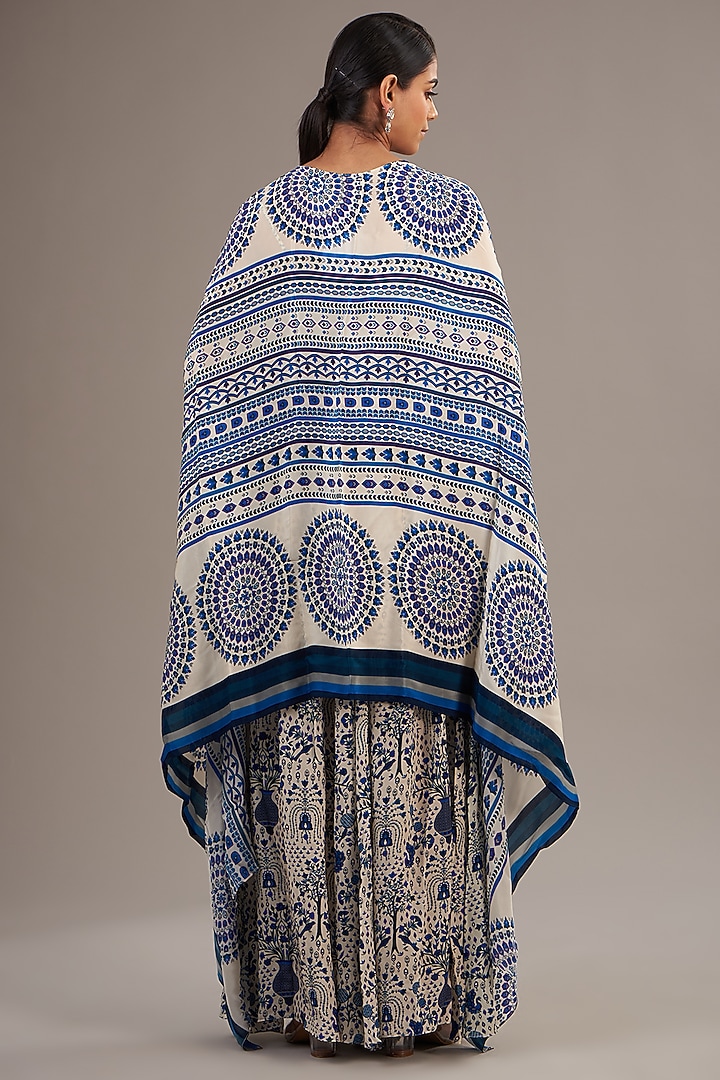 Blue Crepe Jaal Printed Cape Set by SVA BY SONAM & PARAS MODI at Pernia's Pop Up Shop