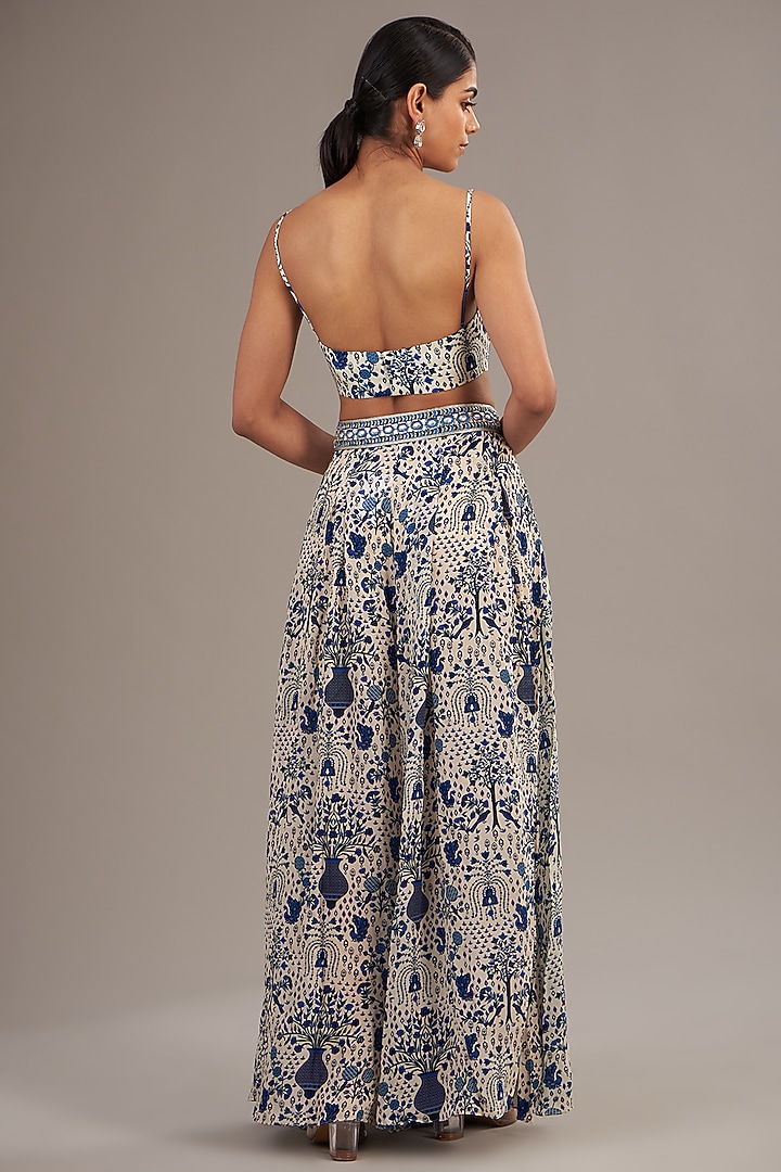 Blue Crepe Jaal Printed Cape Set by SVA BY SONAM & PARAS MODI at Pernia's Pop Up Shop