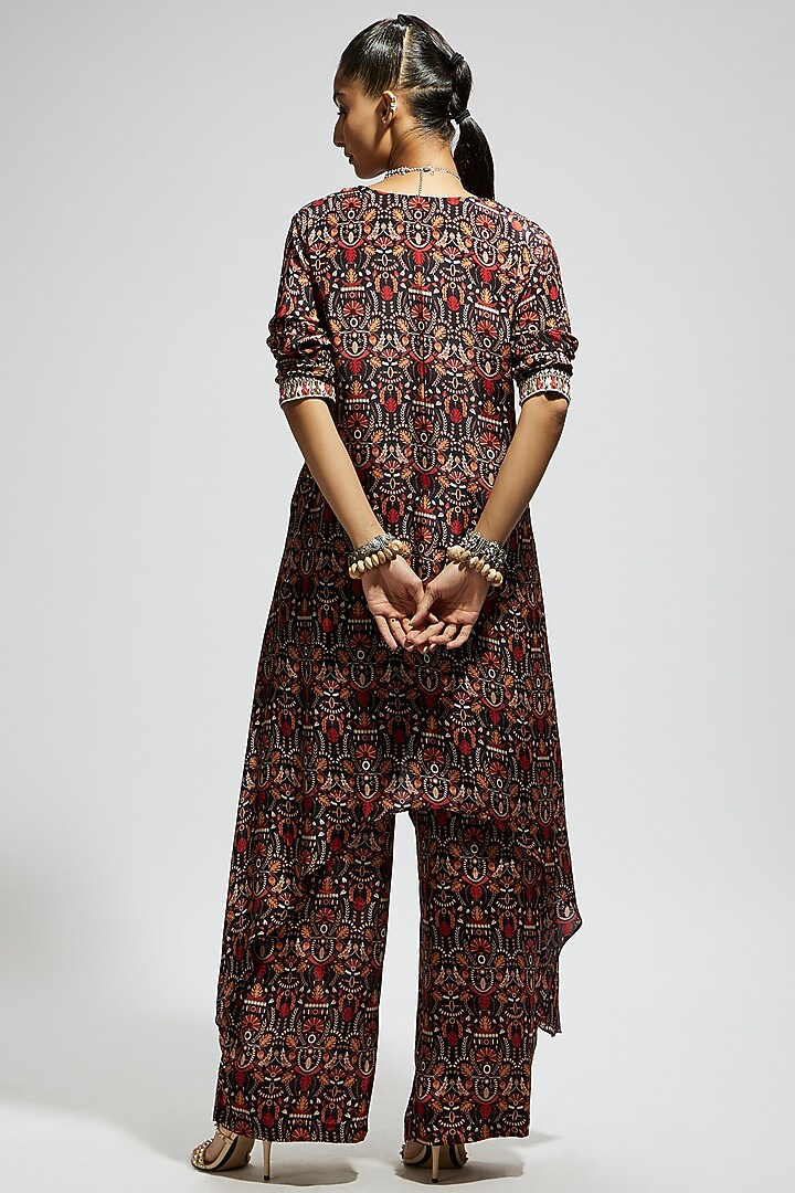 Grey Crepe Jaal Printed Tunic Set by SVA BY SONAM & PARAS MODI at Pernia's Pop Up Shop