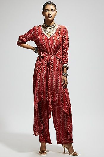 Orange Crepe Boho Printed Tunic Set by SVA BY SONAM & PARAS MODI at Pernia's Pop Up Shop