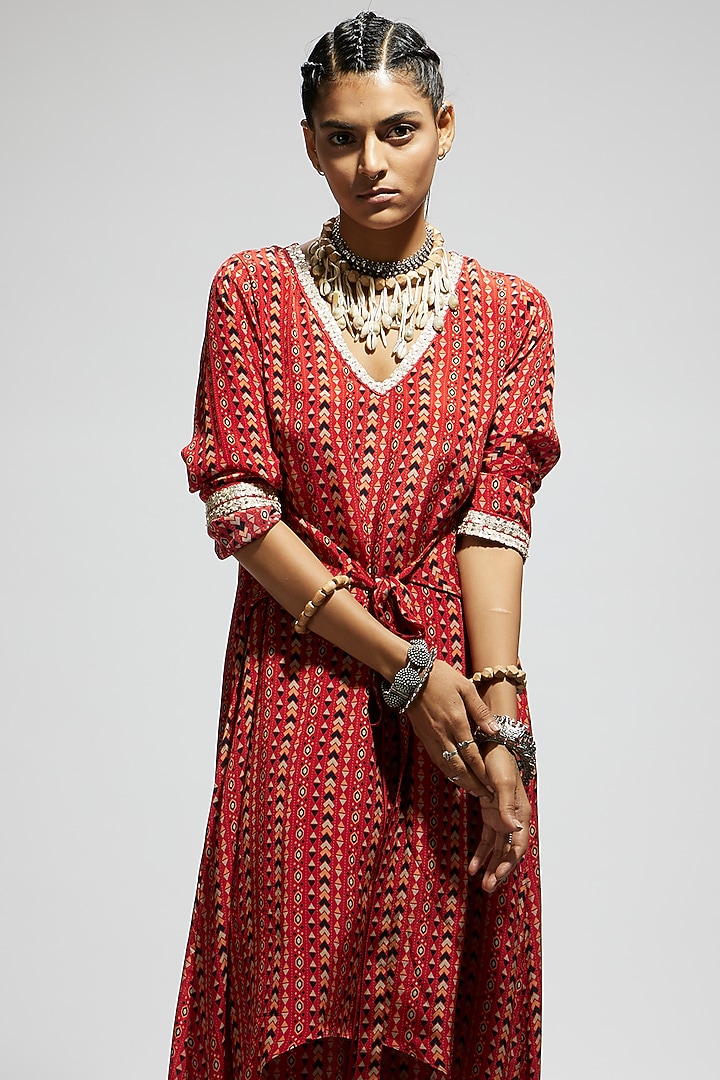 Orange Crepe Boho Printed Tunic Set by SVA BY SONAM & PARAS MODI at Pernia's Pop Up Shop