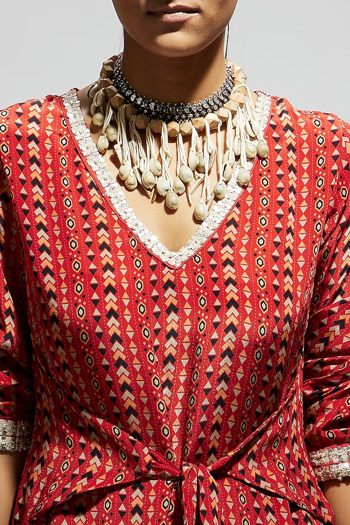 Orange Crepe Boho Printed Tunic Set by SVA BY SONAM & PARAS MODI at Pernia's Pop Up Shop
