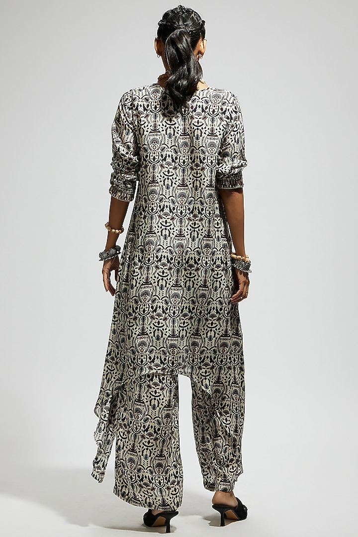White Crepe Jaal Printed Tunic Set by SVA BY SONAM & PARAS MODI at Pernia's Pop Up Shop
