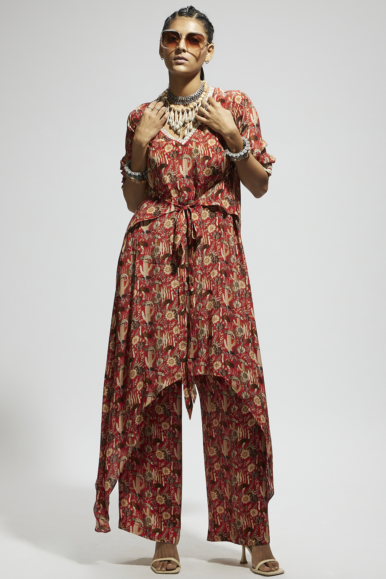 Orange Crepe Jaal Printed Tunic Set by SVA BY SONAM & PARAS MODI at Pernia's Pop Up Shop