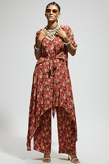 Orange Crepe Jaal Printed Tunic Set by SVA BY SONAM & PARAS MODI at Pernia's Pop Up Shop