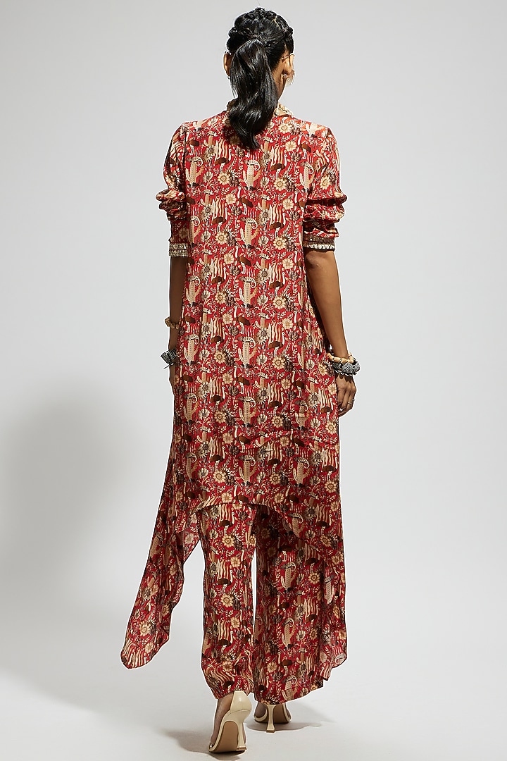 Orange Crepe Jaal Printed Tunic Set by SVA BY SONAM & PARAS MODI at Pernia's Pop Up Shop