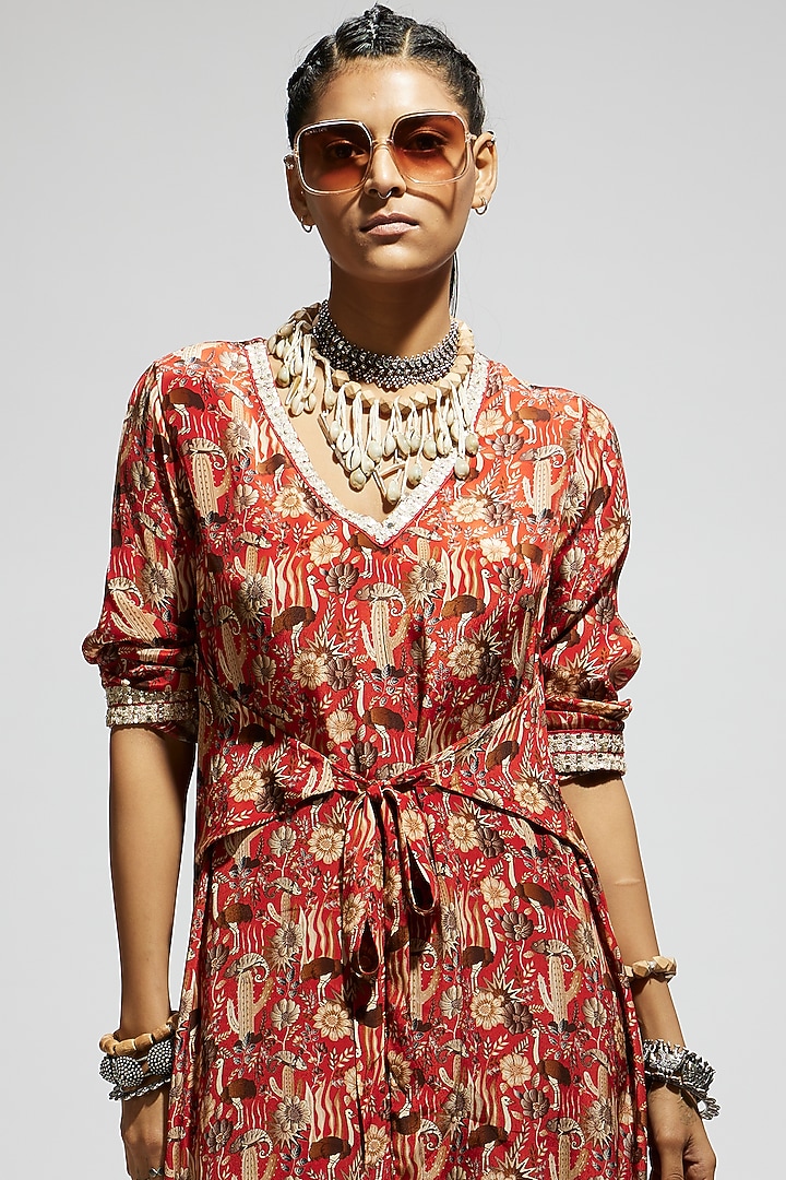 Orange Crepe Jaal Printed Tunic Set by SVA BY SONAM & PARAS MODI at Pernia's Pop Up Shop