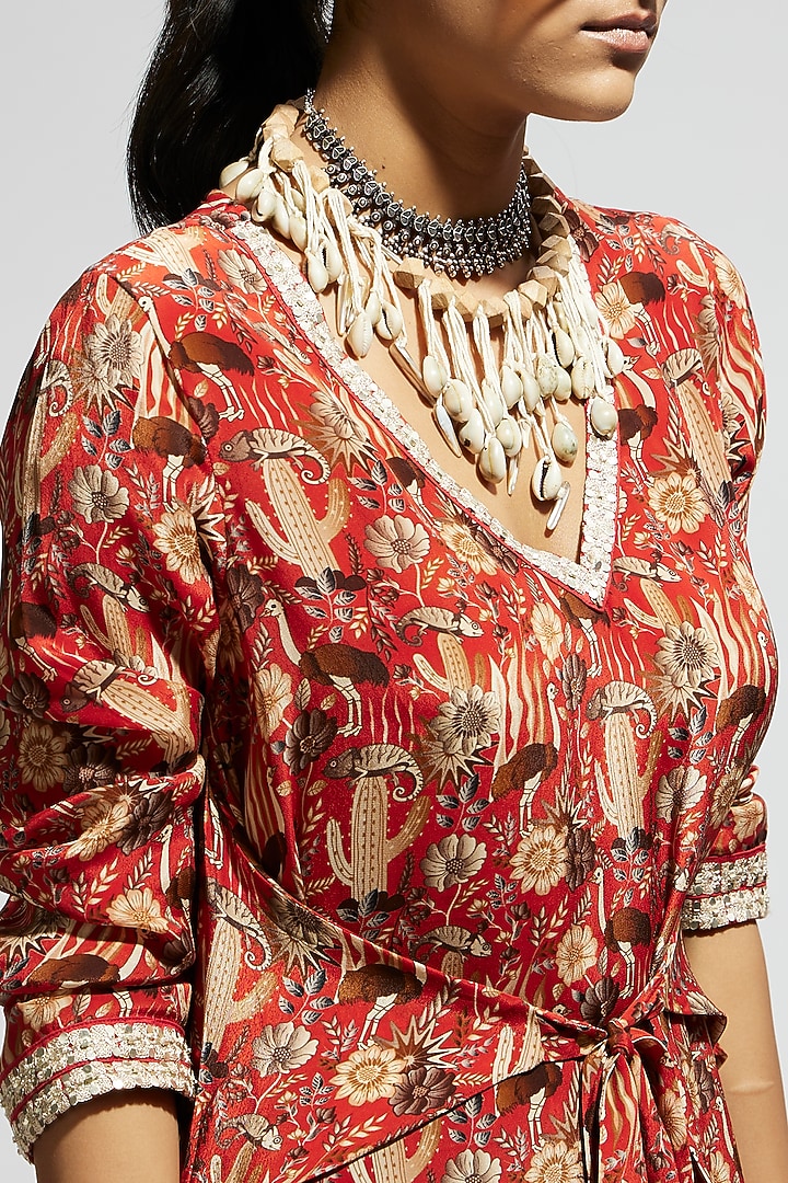 Orange Crepe Jaal Printed Tunic Set by SVA BY SONAM & PARAS MODI at Pernia's Pop Up Shop