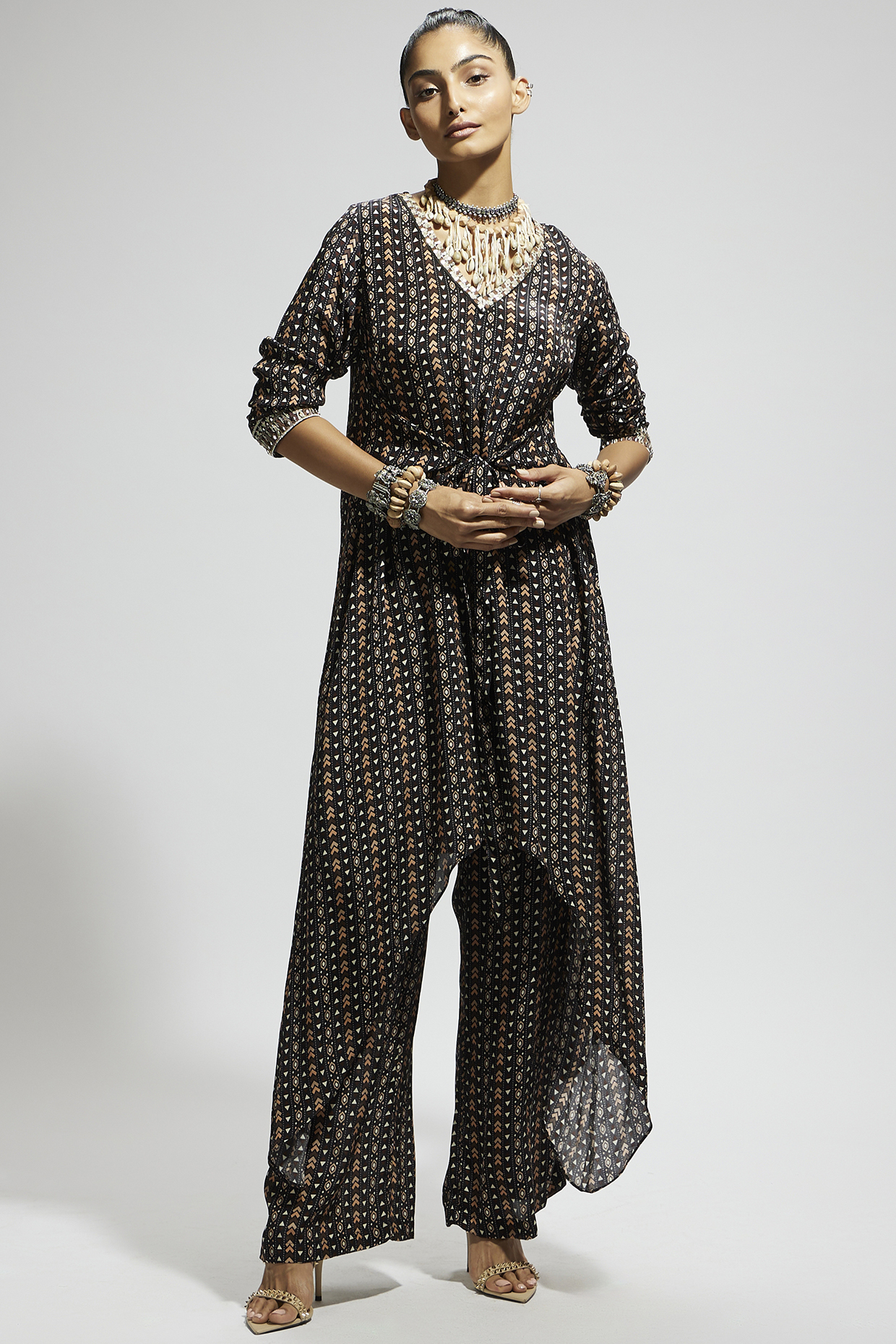 Black Crepe Boho Printed Tunic Set by SVA BY SONAM & PARAS MODI at Pernia's Pop Up Shop