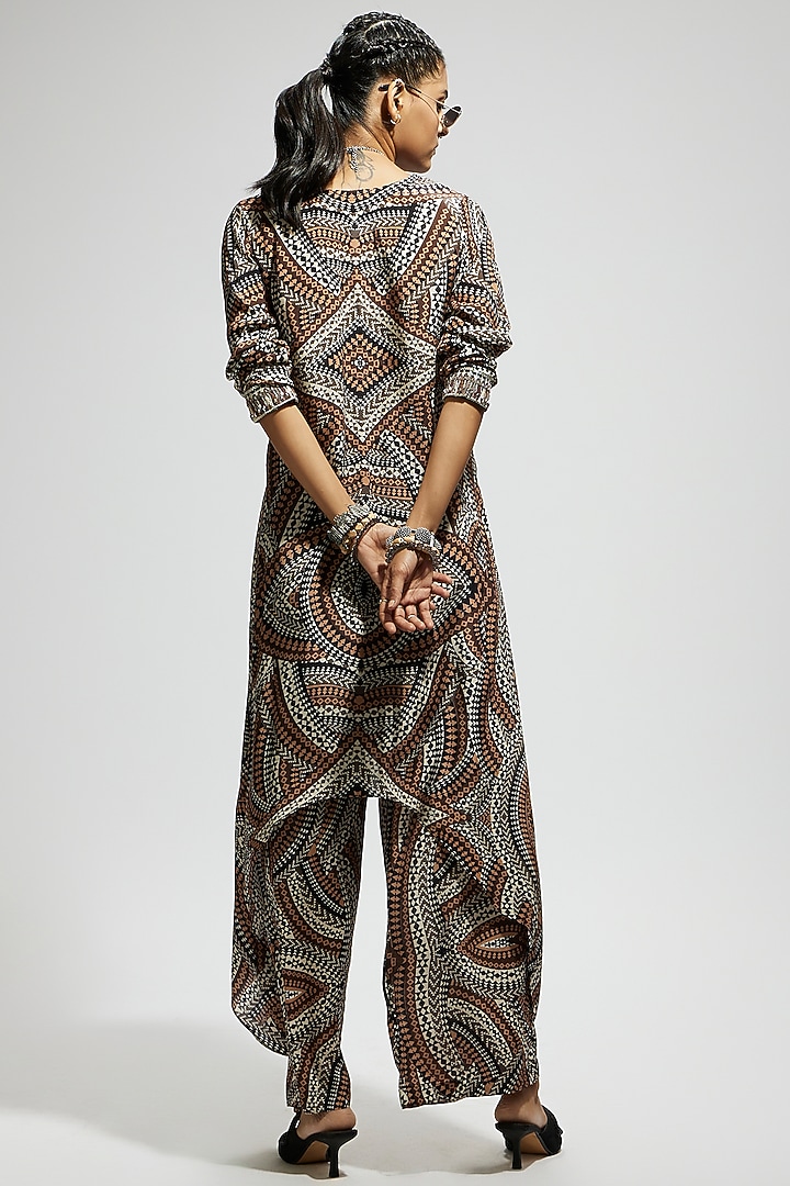Brown Crepe Printed Tunic Set by SVA BY SONAM & PARAS MODI at Pernia's Pop Up Shop