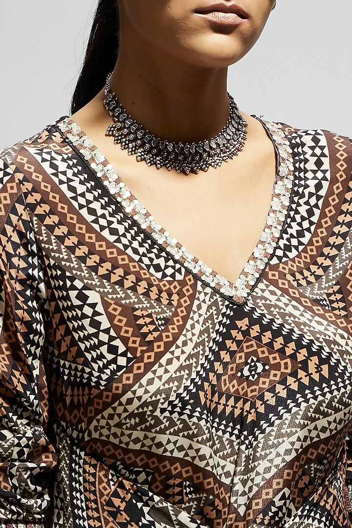 Brown Crepe Printed Tunic Set by SVA BY SONAM & PARAS MODI at Pernia's Pop Up Shop