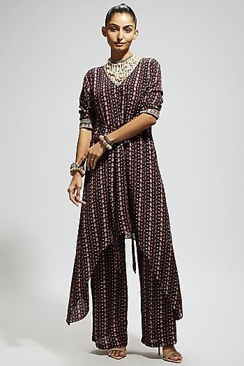 Blue Crepe Boho Printed Tunic Set by SVA BY SONAM & PARAS MODI at Pernia's Pop Up Shop