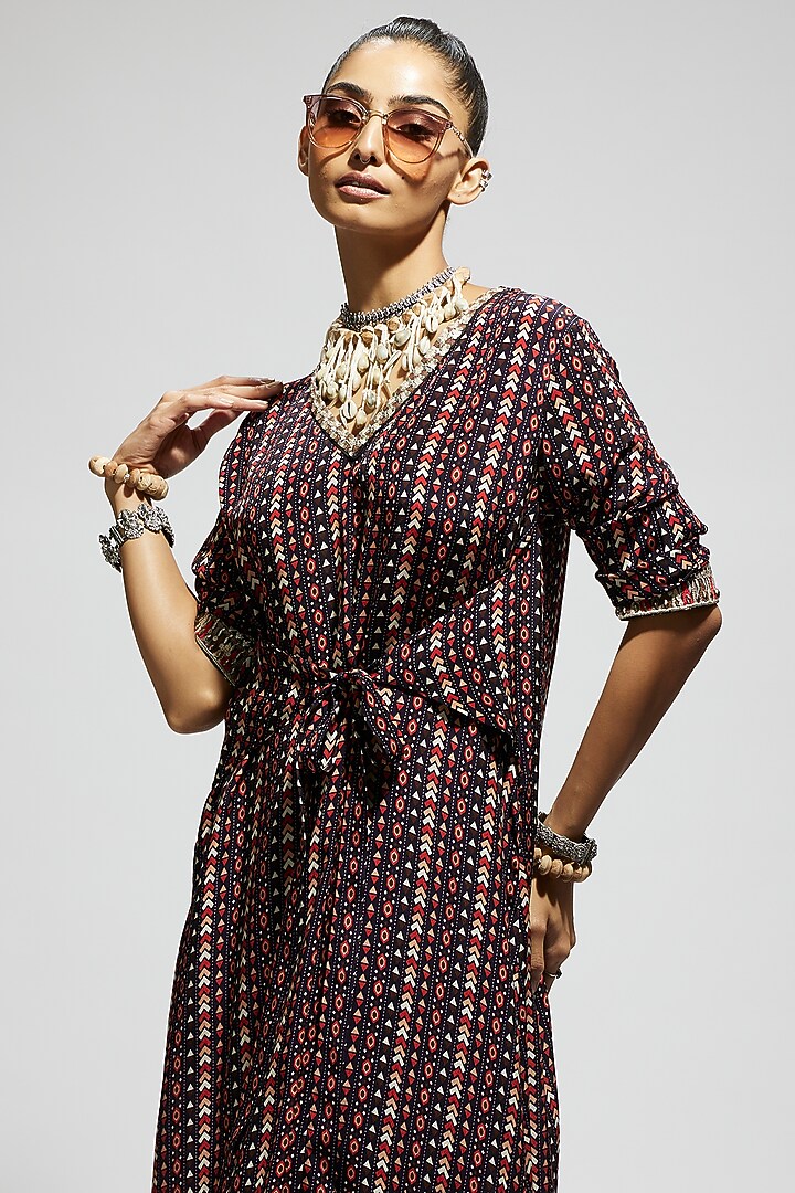 Blue Crepe Boho Printed Tunic Set by SVA BY SONAM & PARAS MODI at Pernia's Pop Up Shop