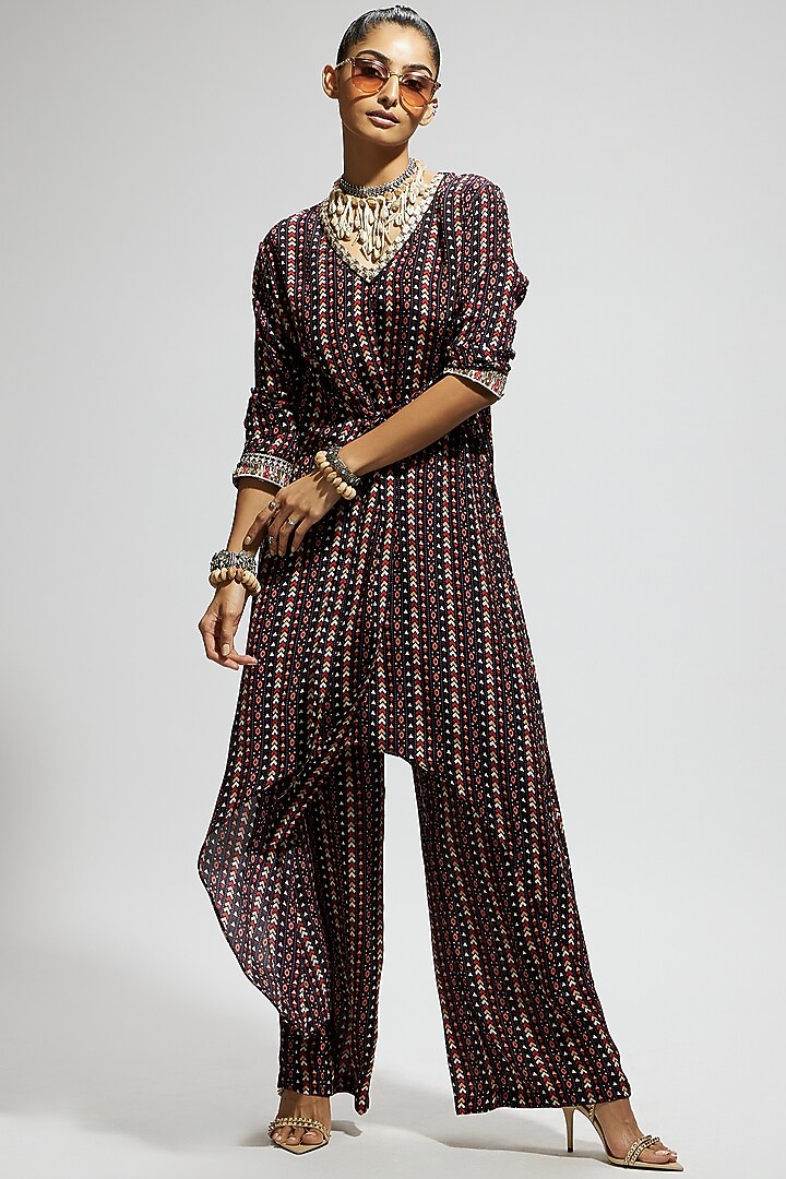 Blue Crepe Boho Printed Tunic Set by SVA BY SONAM & PARAS MODI at Pernia's Pop Up Shop