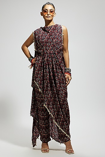 Blue Crepe Geometric Printed Pant Set by SVA BY SONAM & PARAS MODI at Pernia's Pop Up Shop