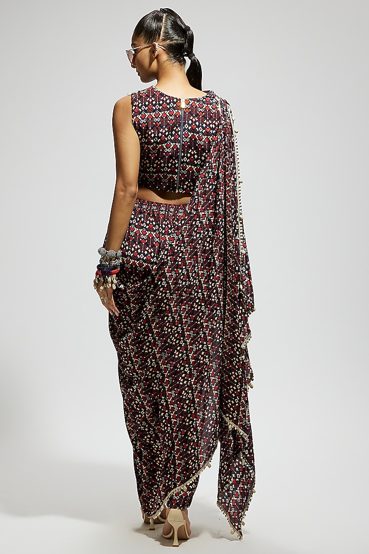 Blue Crepe Geometric Printed Pant Set by SVA BY SONAM & PARAS MODI at Pernia's Pop Up Shop