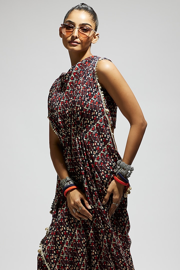 Blue Crepe Geometric Printed Pant Set by SVA BY SONAM & PARAS MODI at Pernia's Pop Up Shop