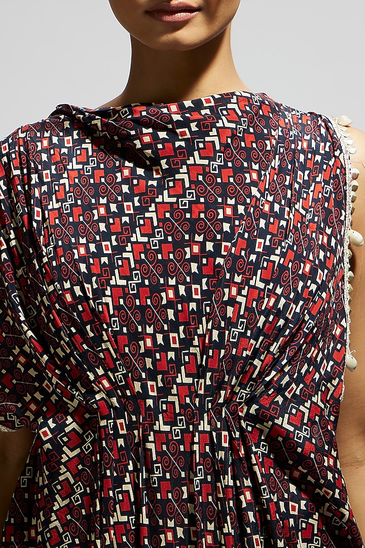 Blue Crepe Geometric Printed Pant Set by SVA BY SONAM & PARAS MODI at Pernia's Pop Up Shop