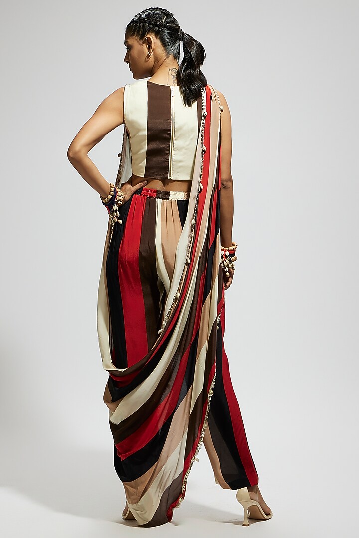 Orange Crepe Stripe Printed Pant Set by SVA BY SONAM & PARAS MODI at Pernia's Pop Up Shop