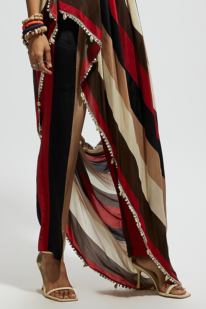 Orange Crepe Stripe Printed Pant Set by SVA BY SONAM & PARAS MODI at Pernia's Pop Up Shop