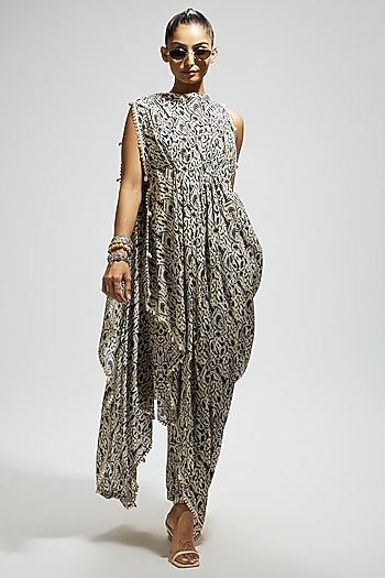 White Crepe Jaal Printed Pant Set by SVA BY SONAM & PARAS MODI at Pernia's Pop Up Shop