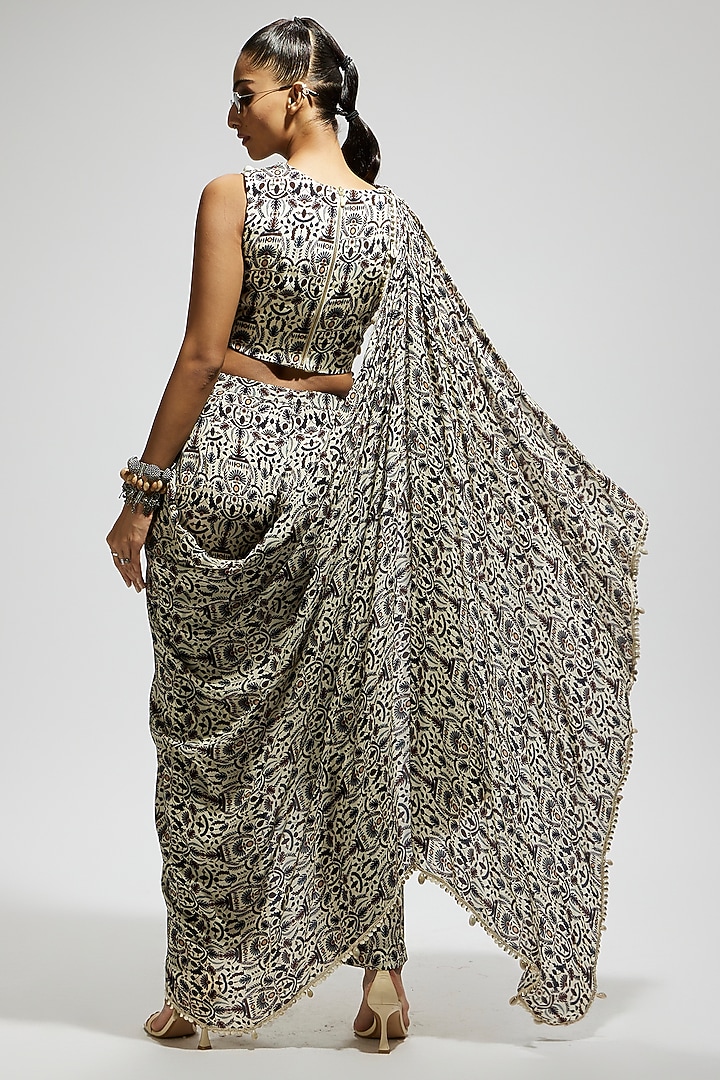 White Crepe Jaal Printed Pant Set by SVA BY SONAM & PARAS MODI at Pernia's Pop Up Shop