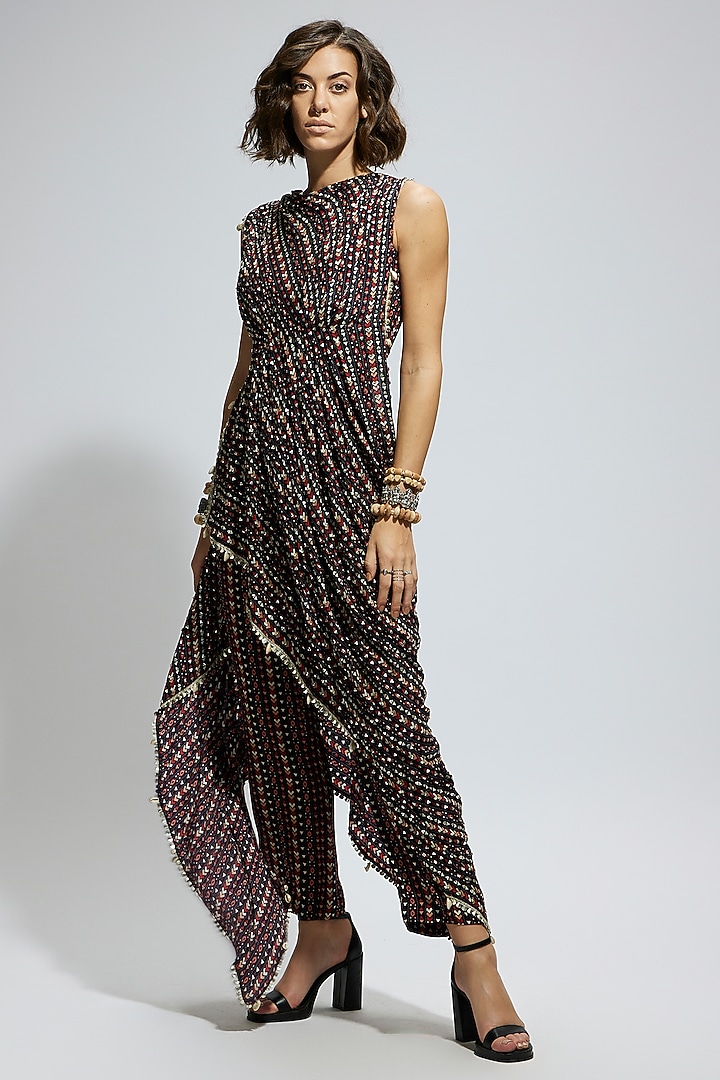 Blue Crepe Boho Printed Pant Set by SVA BY SONAM & PARAS MODI at Pernia's Pop Up Shop