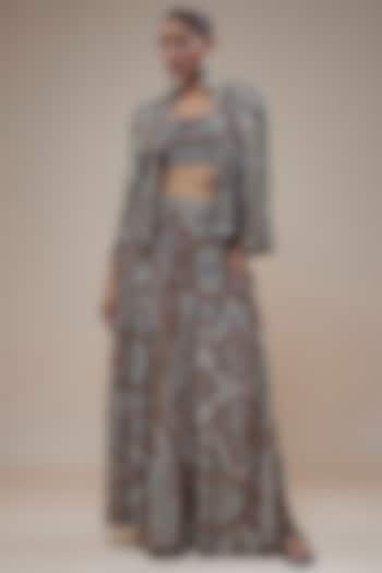 Brown Crepe Printed Cape Set by Sva By Sonam & Paras Modi at Pernia's Pop Up Shop