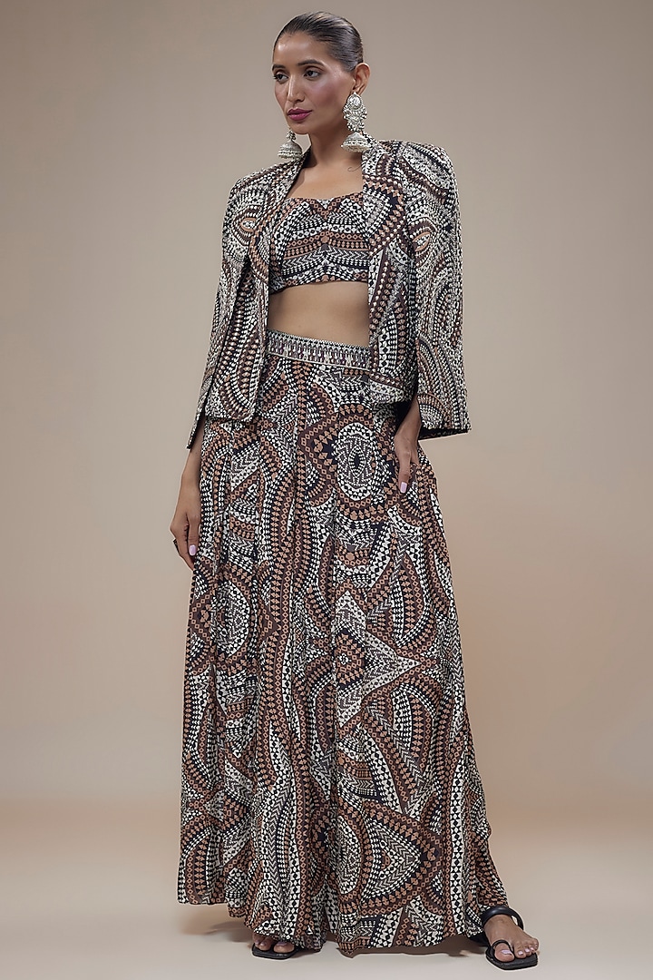 Brown Crepe Printed Cape Set by Sva By Sonam & Paras Modi at Pernia's Pop Up Shop