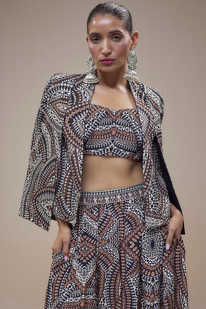 Brown Crepe Printed Cape Set by SVA BY SONAM & PARAS MODI at Pernia's Pop Up Shop