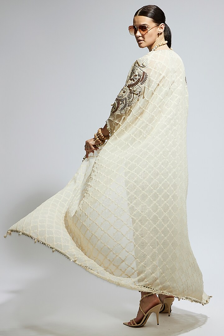 Ivory Silk Embellished Cape Set by SVA BY SONAM & PARAS MODI at Pernia's Pop Up Shop