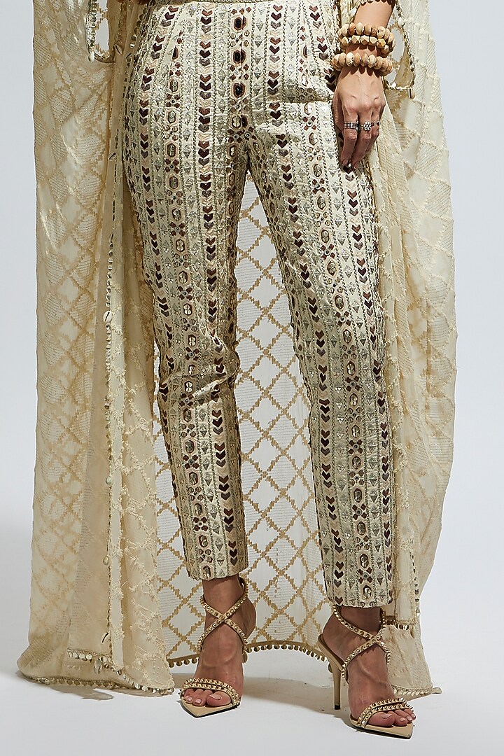 Ivory Silk Embellished Cape Set by SVA BY SONAM & PARAS MODI at Pernia's Pop Up Shop