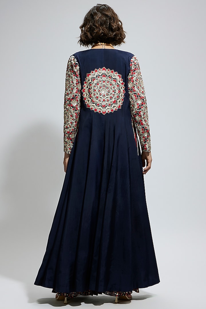 Blue Silk Printed Bridal Sharara Set by SVA BY SONAM & PARAS MODI at Pernia's Pop Up Shop