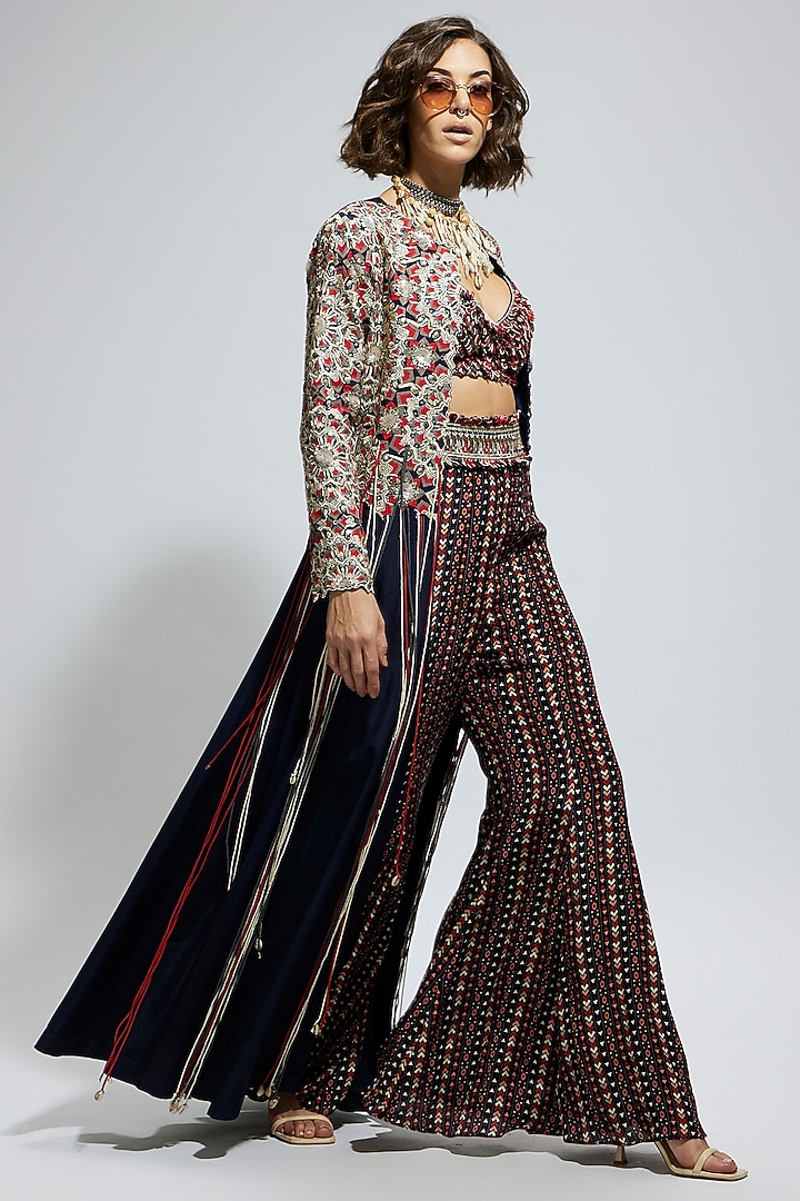 Blue Silk Printed Bridal Sharara Set by SVA BY SONAM & PARAS MODI at Pernia's Pop Up Shop
